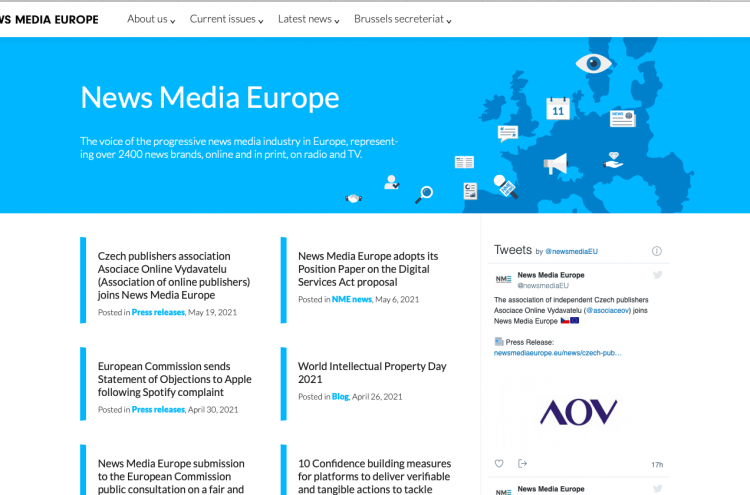 Czech publishers association Asociace Online Vydavatelu (Association of online publishers) joins News Media Europe